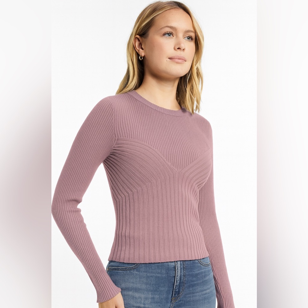 Express Ribbed Sculpt Knit Sweater – Mauve (Size S)